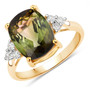 bi color tourmaline and diamond ring in solid 14k yellow gold