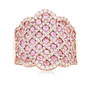 pink sapphire and white diamond cluster wide band ring in 14k rose gold