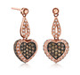side view of brown and white diamond heart earrings in 14k rose gold