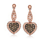 brown and white diamond heart earrings in 14k rose gold