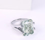 full view of prasiolite and white zircon ring in rhodium over sterling silver