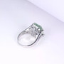 close up of prasiolite and white zircon ring in rhodium over sterling silver