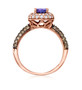 full view of tanzanite brown and white diamond halo ring in 14k rose gold