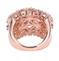 full view of morganite and diamond cluster band ring in 14k rose gold over sterling silver
