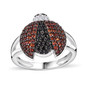 garnet black spinel and white zircon ladybug ring in rhodium over sterling silver