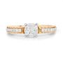 front view of white diamond round cluster wedding ring in solid 14k yellow gold