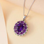 side view of amethyst moissanite and chrome diopside pendant necklace in rhodium over sterling silver