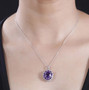 amethyst moissanite and chrome diopside pendant necklace in rhodium over sterling silver worn around the neck