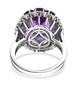 back view of amethyst moissanite and chrome diopside ring in rhodium over sterling silver