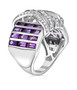 side view of amethyst and white zircon cluster band ring in rhodium over sterling silver
