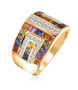 side view of multi color sapphire and moissanite cluster ring in 18k yellow gold over sterling silver