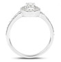 side view of oval white diamond halo wedding ring in solid 14k white gold