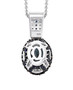 back view of aquamarine blue sapphire and white zircon pendant necklace in rhodium over sterling silver