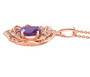 side view of amethyst pink sapphire and zircon flower pendant necklace in 18k rose gold over sterling silver