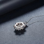 full view of black garnet pendant necklace in rhodium over sterling silver