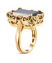 side view of labradorite and rhodolite garnet ring in 18k yellow gold over sterling silver