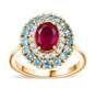 ruby (ff) blue apatite and zircon halo ring in 18k yellow gold over sterling silver