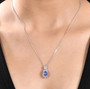 tanzanite pink sapphire and zircon pendant necklace in rhodium over sterling silver worn around the neck