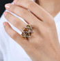 multi tourmaline cluster ring in rhodium and 18k yellow gold over sterling silver worn on a hand
