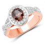 oval brown diamond and white halo ring in solid 18k rose gold