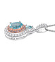 side view of blue apatite pink sapphire and zircon pendant necklace in 18k rose gold and rhodium over sterling silver