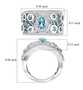 blue apatite and moissanite band ring in rhodium over sterling silver shown for size comparison