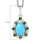 turquoise chrome diopside and zircon halo pendant necklace in rhodium over sterling silver shown for size comparison