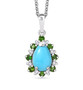 turquoise chrome diopside and zircon halo pendant necklace in rhodium over sterling silver