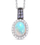 opal tanzanite and zircon halo pendant necklace in rhodium over sterling silver