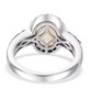 back view of opal tanzanite and zircon halo ring in rhodium over sterling silver