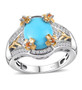 turquoise fire opal and zircon two-tone ring in 18k yellow gold and rhodium over sterling silver