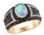 opal black spinel and white zircon ring in 18k yellow gold over sterling silver