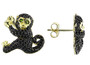 black spinel and chrome diopside monkey earrings in 18k yellow gold over sterling silver