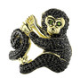 front view of black spinel and chrome diopside monkey ring in 18k yellow gold over sterling silver