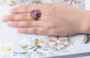 amethyst rhodolite garnet and garnet halo ring in rhodium over sterling silver
