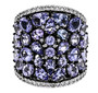 tanzanite and white zircon wide band cluster ring in black and white rhodium over sterling silver