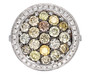 front view of multi color diamond cluster ring in 14k white gold