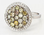 side view of multi color diamond cluster ring in 14k white gold