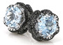 sky blue topaz and black spinel floral sterling silver stud earring angle