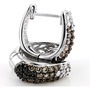 front view of black brown and white diamond hoops in rhodium over sterling silver
