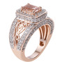 side view of morganite and zircon ring in 18k rose gold over sterling silver