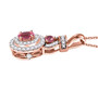 side view of mahenge pink spinel and white zircon halo pendant necklace in 18k rose gold over sterling silver