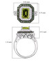 peridot tsavorite garnet and zircon double halo ring in rhodium over sterling silver shown for size comparison