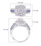 lab diamond and blue sapphire ring in rhodium over sterling silver shown for size comparison