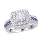 lab diamond and blue sapphire ring in rhodium over sterling silver