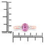 pink sapphire and diamond ring in solid 14k rose gold shown for size comparison