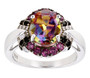 mystic quartz rhodolite garnet smoky quartz and zircon ring in rhodium over sterling silver