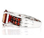 side view of red labradorite and garnet bridge ring in rhodium over sterling silver