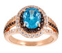 blue brown and white cz ring in 18k rose gold over sterling silver