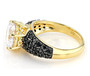 side view of white and black cubic zirconia ring in 18k yellow gold over sterling silver